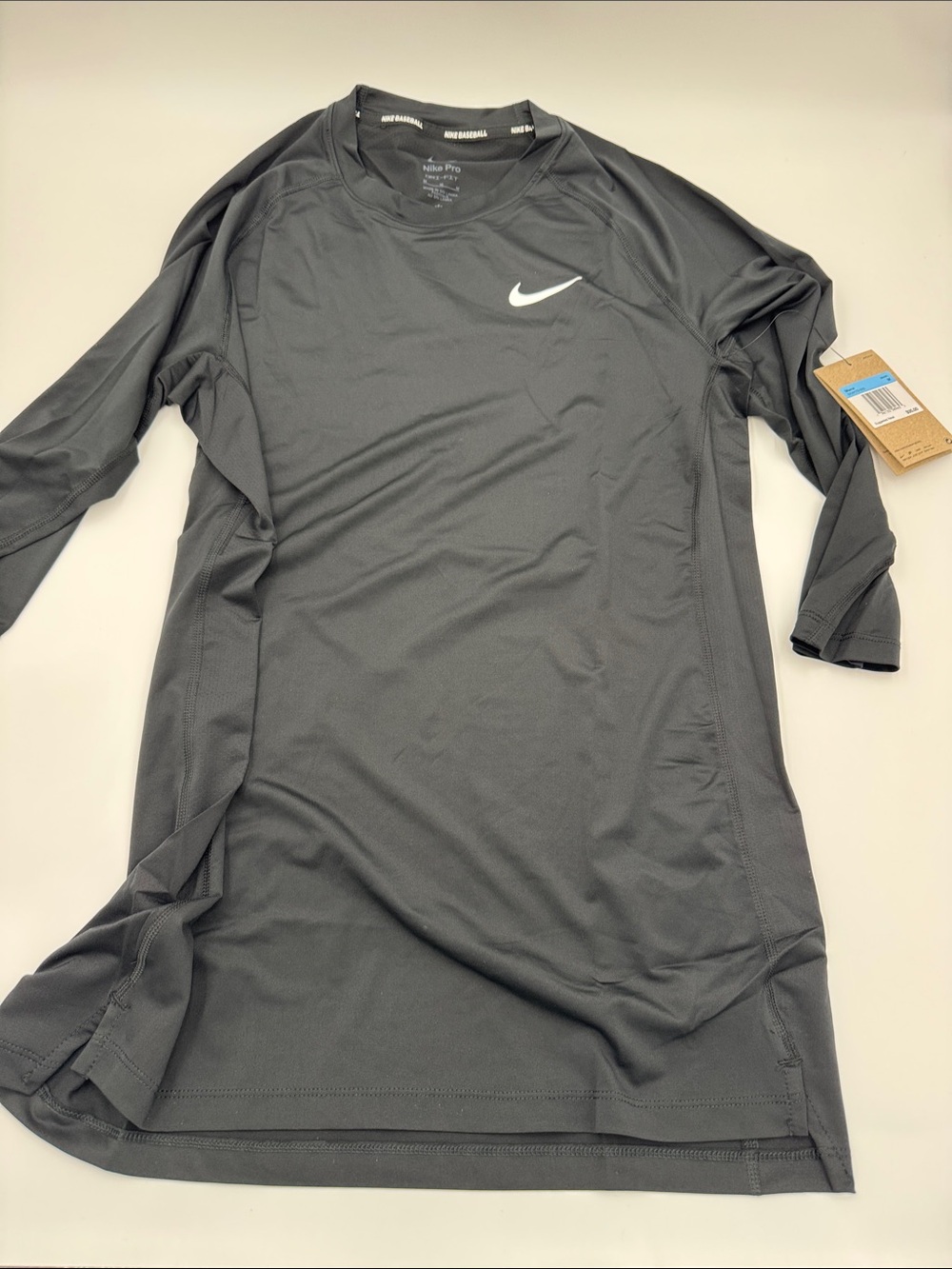 Nike Men's Long Sleeve Dri-FIT Shirt - Dark Gray with White Swoosh